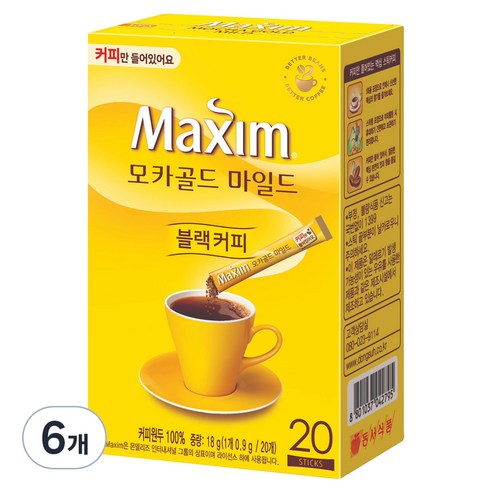 맥심 모카골드 마일드 블랙커피, 0.9g, 20개입, 6개