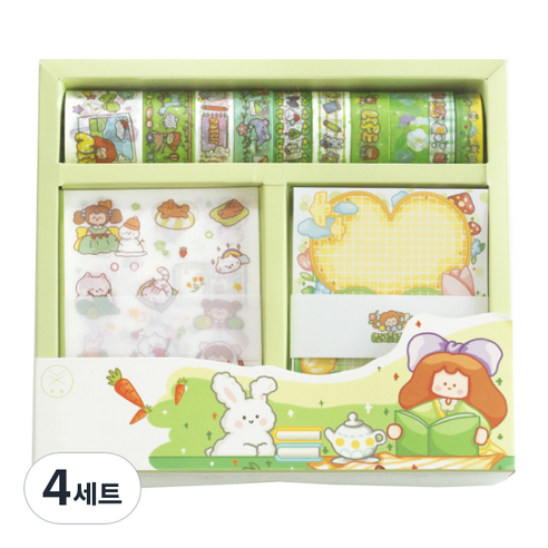 동아피엠에스 페어리테일 마스킹테이프 + 메모 + 스티커 기프트박스, 주말오후, 4세트