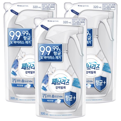 페브리즈 항균 플러스 섬유탈취제 보충형, 320ml, 3개