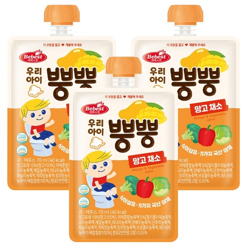 베베스트 우리 아이 뿡뿡 주스, 3개, 혼합맛(망고/채소), 70ml