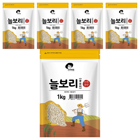 엉클탁 국산 늘보리 꽁보리, 1kg, 5개