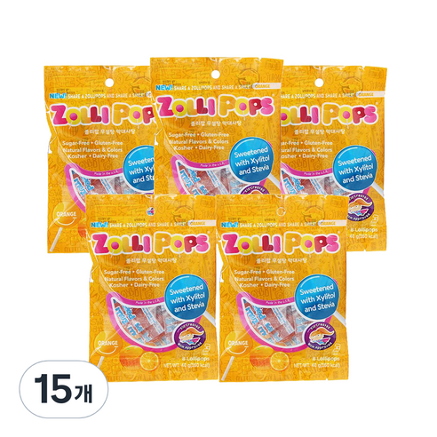 졸리팝 무설탕 막대사탕 오렌지, 40g, 15개