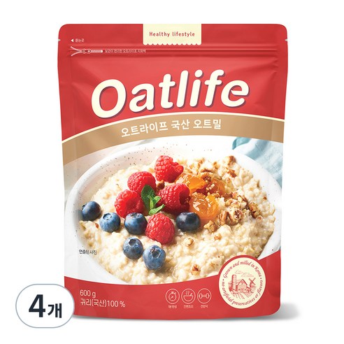 오트라이프 국산 오트밀, 600g, 4개
