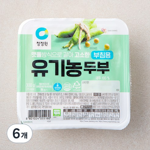 청정원 유기농 두부 부침용, 300g, 6개
