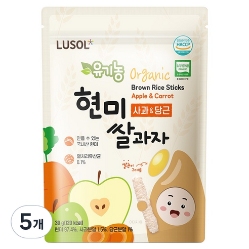 루솔 유기농 현미쌀과자, 혼합맛(사과 / 당근), 30g, 5개