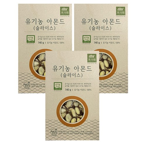 유가원 유기농 아몬드 슬라이스 토핑, 140g, 3개