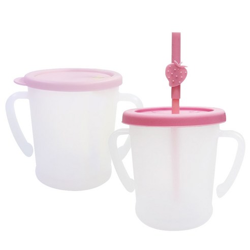 아가프라 유아용 뉴 매직 빨대컵 300ml + 매직 빨대컵 S 300ml 세트, 핑크, 1세트