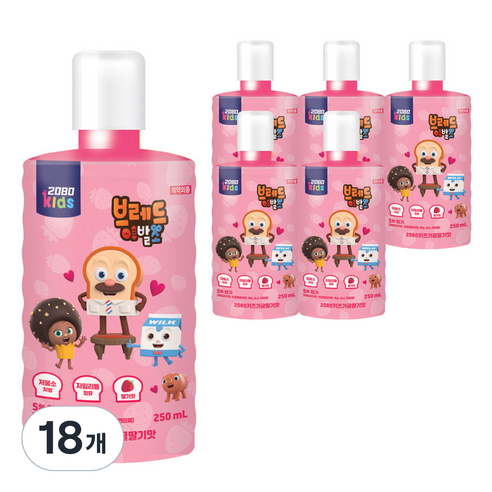 2080 키즈가글 구강청결제 브레드 이발소 딸기맛, 250ml, 18개