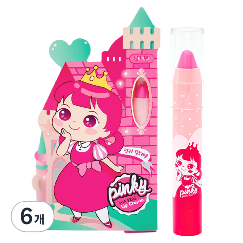 핑크공주 핑키 어린이 립 크레용 2.5g, 02 큐티핑크, 6개