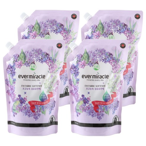에버미라클 EM 초고농축 섬유유연제 라일락 블루밍 부케 리필, 4개, 800ml