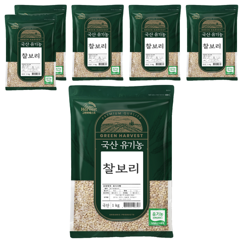 그린하베스트 국산 유기농 찰보리, 1kg, 6개