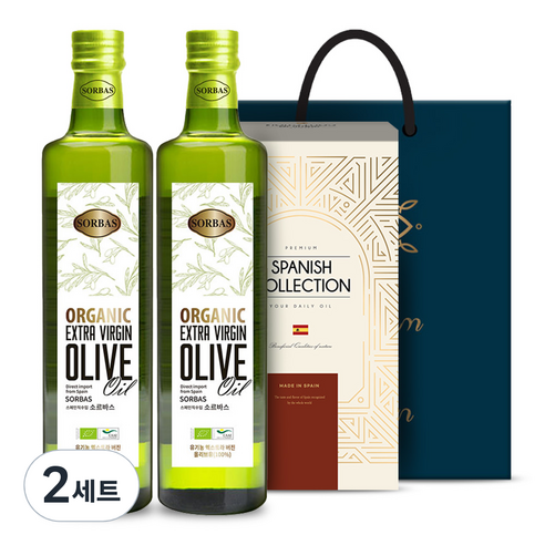 소르바스 유기농 엑스트라버진 올리브유 500ml x 2p + 기프트 박스 세트, 2세트