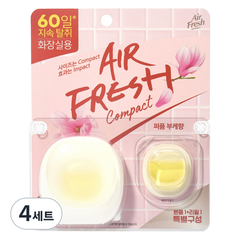 에어후레쉬 컴팩트 방향제 퍼퓸 부케향 본품 6ml + 리필 6ml 세트, 4세트