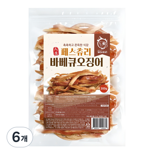 해야미 바베큐 오징어, 300g, 6개
