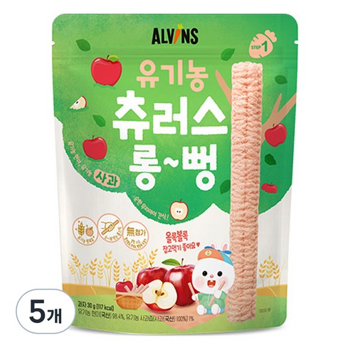 엘빈즈 유아용 츄러스 롱뻥 STEP1, 사과맛, 30g, 5세트