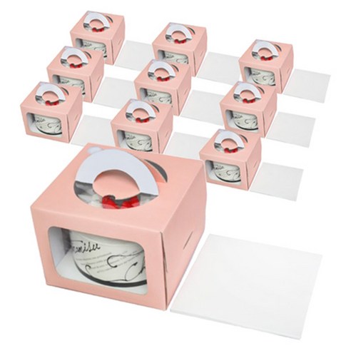 케이크상자 투명창 1호 받침포함세트, 핑크(상자), 화이트(받침), 10세트