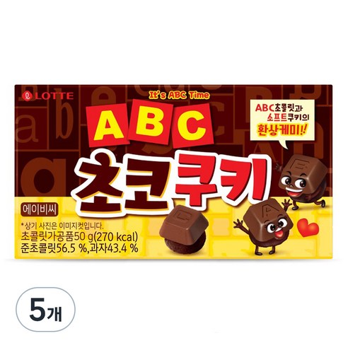 롯데웰푸드 ABC 초코 쿠키, 50g, 5개
