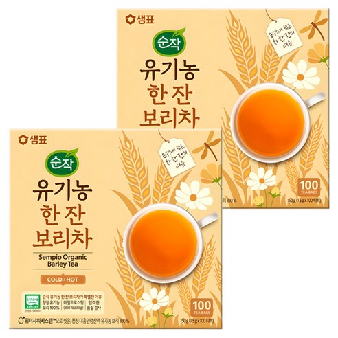 순작 유기농 한 잔 보리차, 1.5g, 100개입, 2개