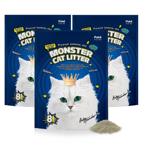 푸르미 고양이 몬스터 캣리터 벤토 나이트 모래 베이비파우더, 8L, 3개