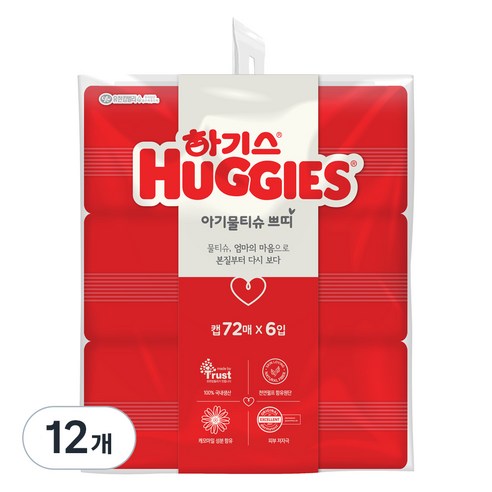 하기스 레드 쁘띠 아기물티슈 캡형, 72매, 12개