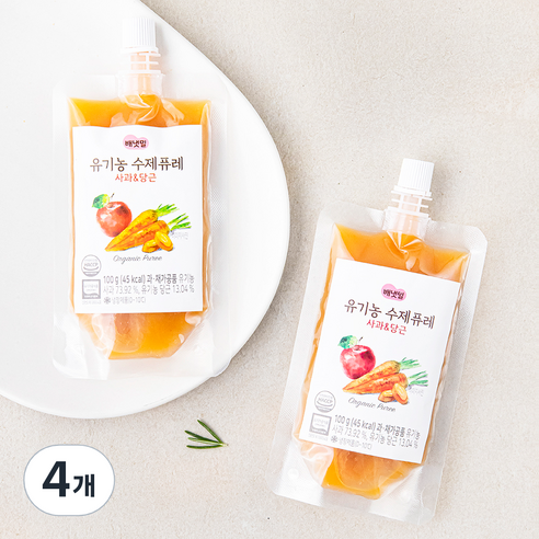 배냇밀 유기가공식품 인증 수제퓨레, 100g, 4개, 혼합맛(사과/당근)
