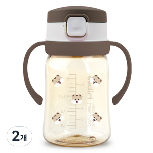 하이비 PPSU 에잇벤트 원터치 빨대컵 170ml, 2개, 다람이 초코브라운
