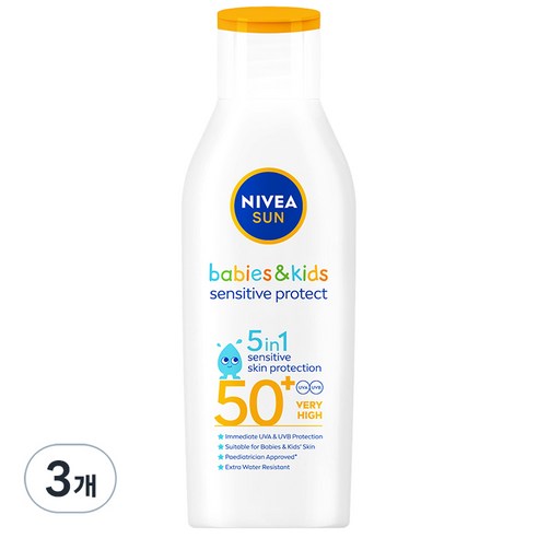 니베아 키즈 센서티브 프로텍트 앤 플레이 선 로션 SPF50+ PA++++, 3개, 200ml