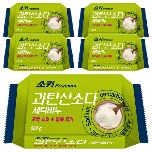 소키 프리미엄 과탄산소다 세탁 비누 200g, 5개 세트