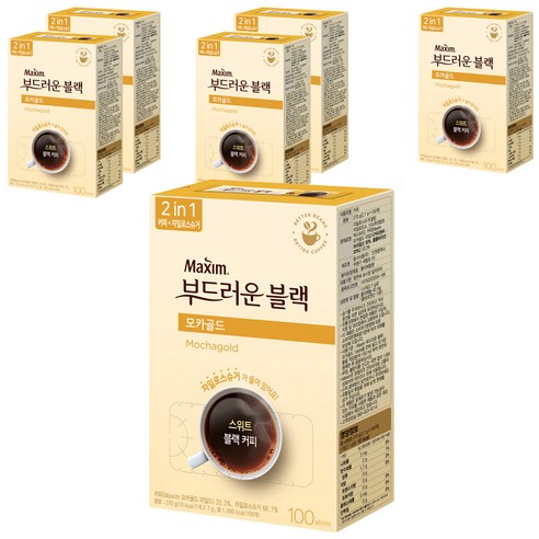 맥심 모카골드 부드러운 블랙 커피믹스, 100개입, 6개