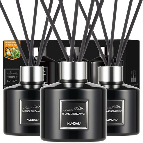 쿤달 퍼퓸 디퓨저 아로마에디션 3개 + 섬유스틱 15개, 오렌지베르가못향, 200ml, 1세트