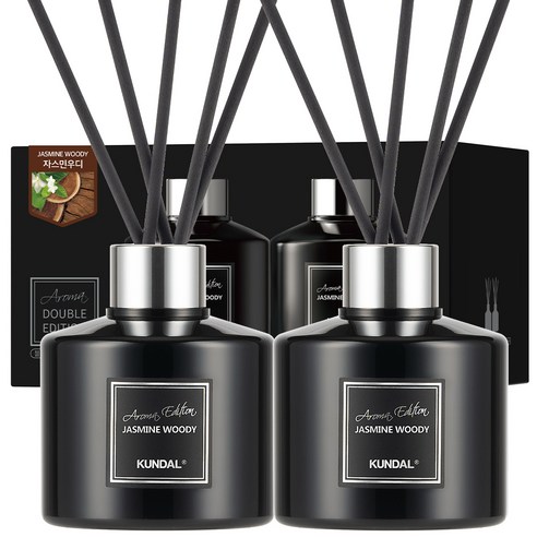 쿤달 퍼퓸 디퓨저 아로마 에디션 2개 + 섬유스틱 10개, 자스민우디향, 200ml, 1세트