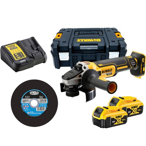 DEWALT 得偉 20V BL 電機無繩磨床全套 DCG405P2 + Tirolet 切割石藍色 125 毫米 34408687