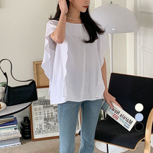 무드인더 여성용 루즈핏 라운드넥 러플 블라우스 - 블라우스/셔츠 | 쿠팡
