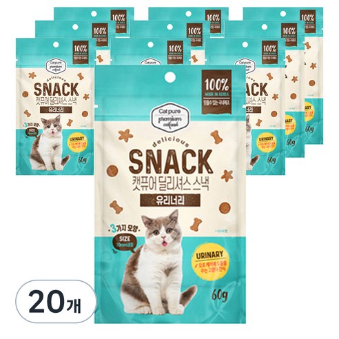 캣퓨어 고양이 딜리셔스 스낵, 20개, 60g, 유리너리