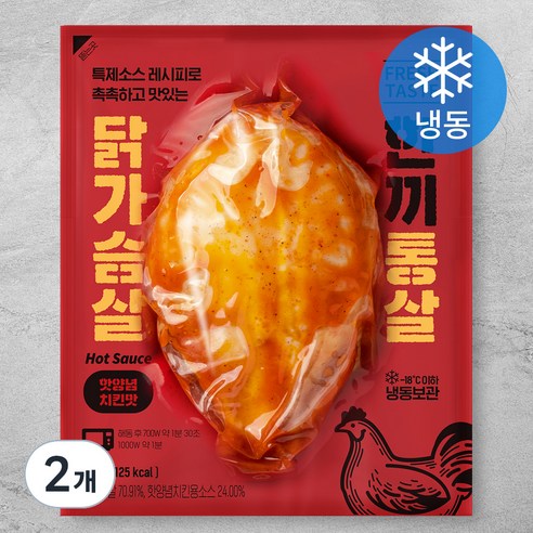 한끼통살 닭가슴살 핫양념 치킨맛 (냉동), 100g, 2개