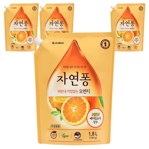 자연퐁 주방세제 오렌지 리필, 1.8L, 4개