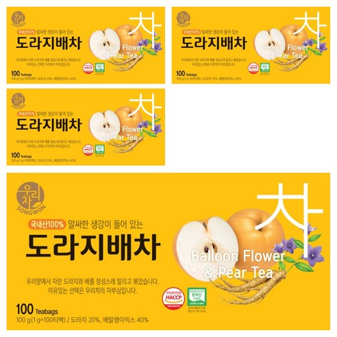 우리차 송원식품 도라지배차, 1g, 100개입, 4개