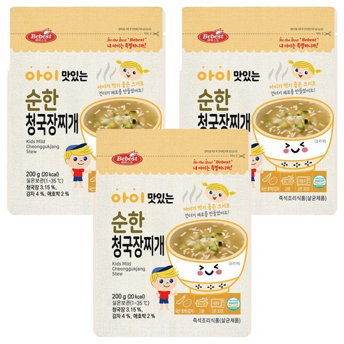 베베스트 유아용 아이 맛있는 순한 청국장찌개, 200g, 3개