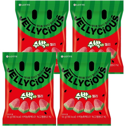 롯데웰푸드 젤리셔스 수박바 젤리, 56g, 4개