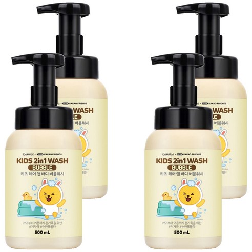 베비언스 카카오 무지 키즈 헤어 앤 바디 버블 워시 올인원클렌저, 500ml, 4개