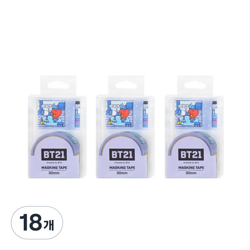 라인프렌즈 BT21 마스킹테이프 30mm, 퍼플, 18개