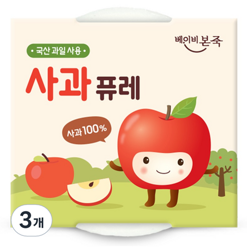 베이비본죽 과일퓨레 2p, 3개, 200g, 사과