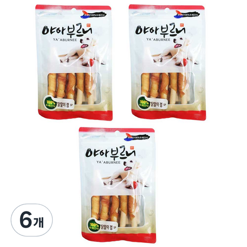 야아부르니 국내산 강아지 수제간식, 닭말이껌맛, 90g, 6개