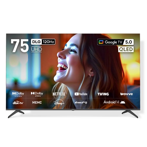 [10% 환급가전] 프리즘코리아 4K UHD QLED 구글 5 AI DLG120Hz 스마트TV 189.2cm(75인치), 화면크기 (cm/(인치)), CP75G5Q × 스탠드형 × 방문설치, 모델명/품번 × 스탠드/벽걸이 구분 × 설치지원방식 섬네일