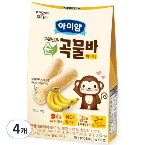 일동후디스 아이얌 순곡물바 바나나, 40g, 4개