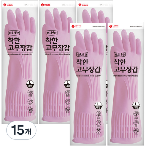 롯데이라이프 착한 고무장갑, 핑크, 15개, 대(L)