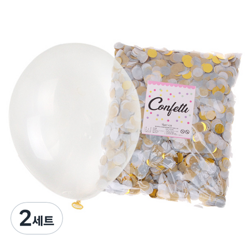 리빙다 투명풍선 30cm 50p + 컨페티 1cm 50g, 골드톤, 2세트