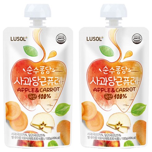 루솔 순수퐁당 퓨레, 혼합맛(사과/당근), 100g, 2개