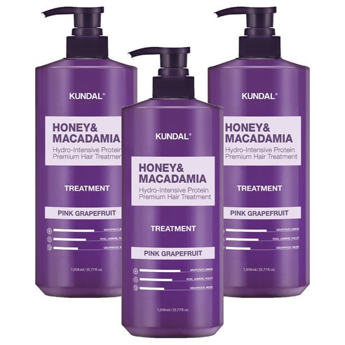 쿤달 허니 앤 마카다미아 헤어 트리트먼트 핑크그레이프프룻향, 1058ml, 3개