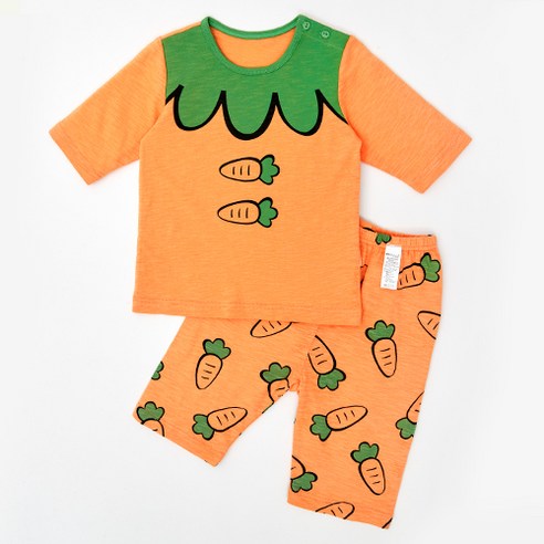 유니프랜드 아동용 당근 디자인 7부 슬럽 내의 상하 세트 아기7부실내복